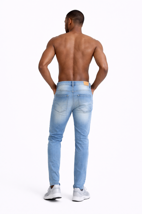 Light blue distressed denim jeans